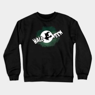 Halloween, witch on a broom against the background of the full moon Crewneck Sweatshirt